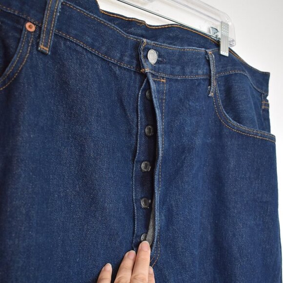 Levis 501 Mens Jeans 44 X 30 Button Fly Dark Wash Straight Leg Classic Western - Picture 5 of 16